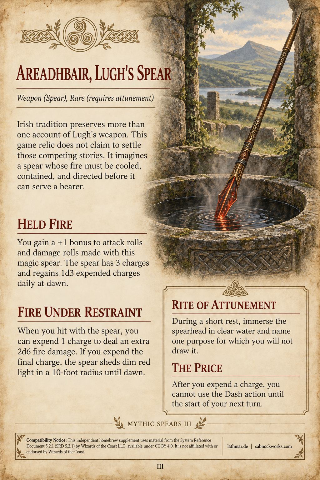 Areadhbair, Lugh's Spear tabletop material cover